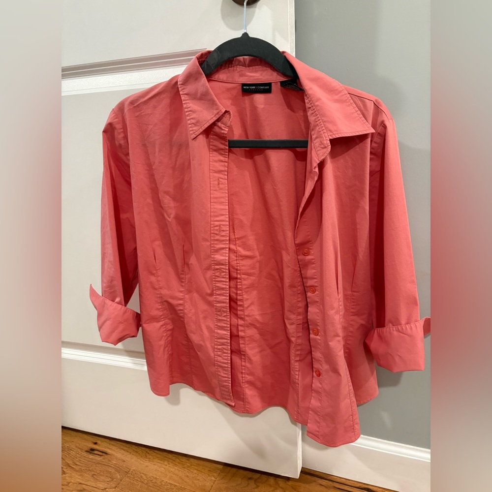 New York & Company Coral-Pink Button Front Shirt